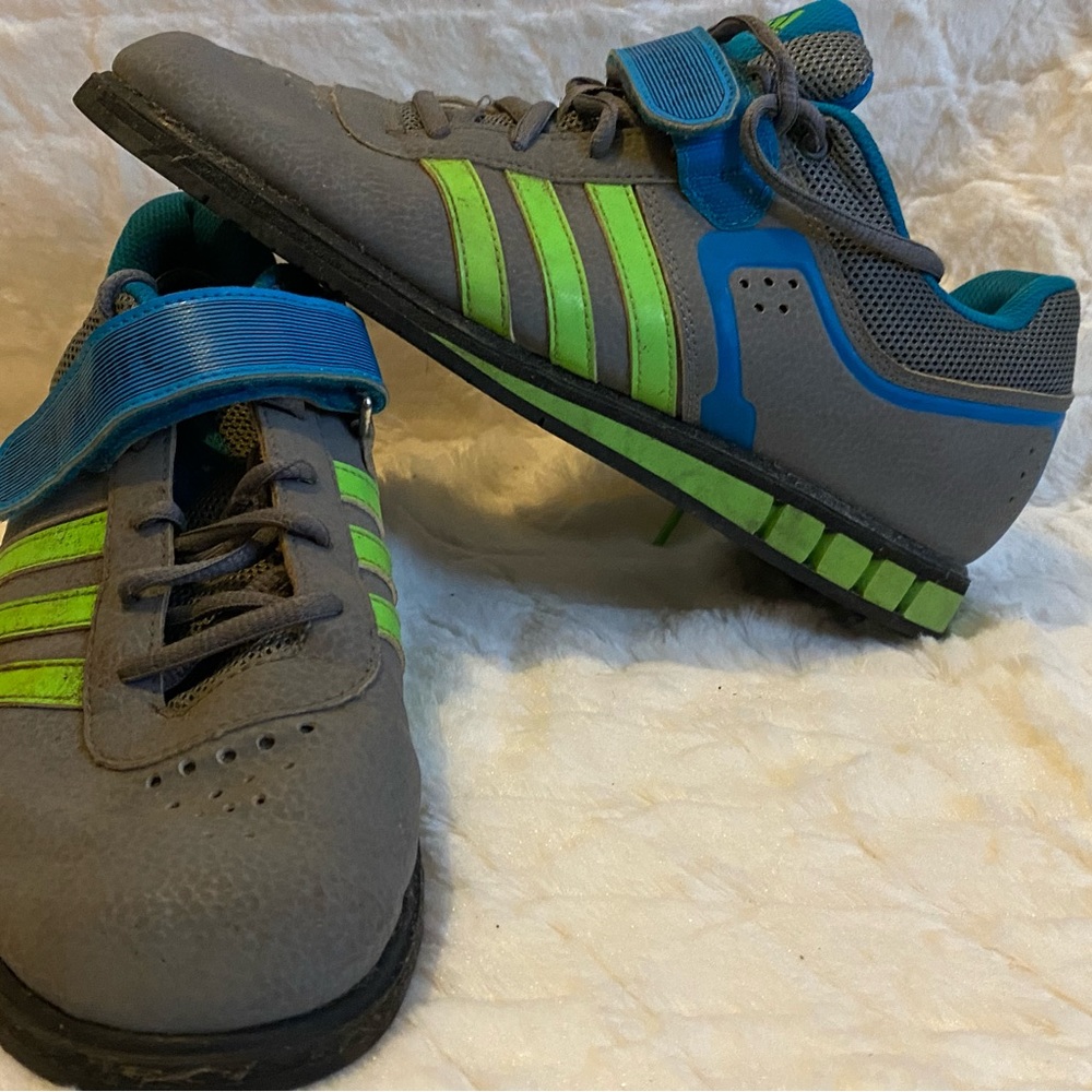 Adidas Powerlift 2 Weight lifting Shoes Grey Blue Green Training Mens Size 9.5